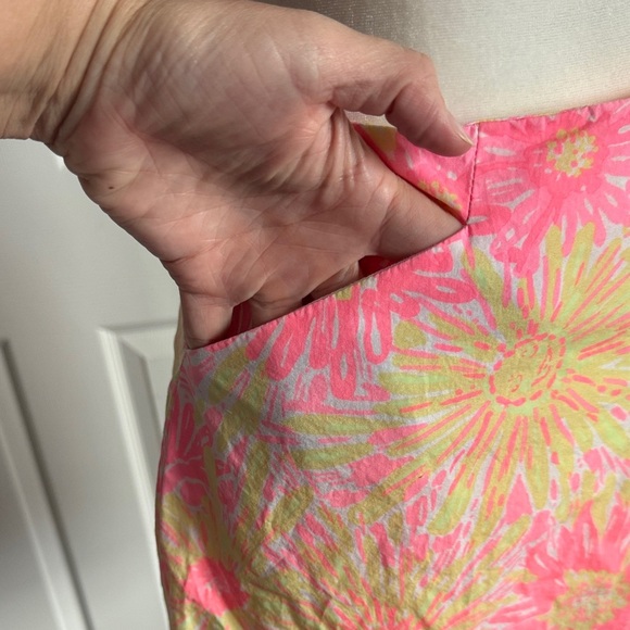 Lilly Pulitzer Pink and Yellow Floral Skirt with White Lace - Picture 3 of 12